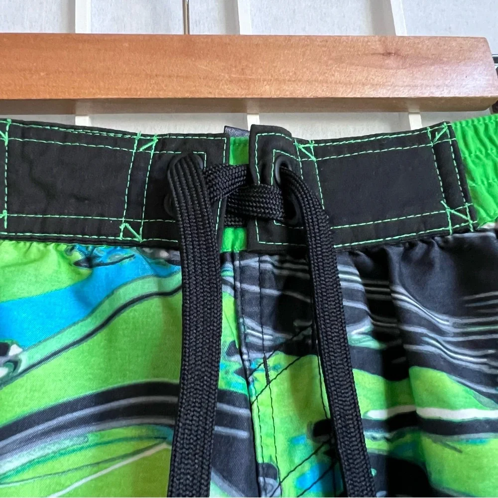 Adidas Black Lime Green Blue Swim Shorts Trunks | Small